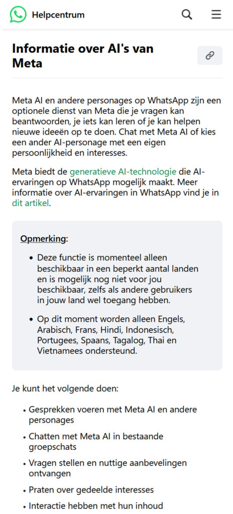 AI in de Europese Unie volgens WhatsApp FAQ